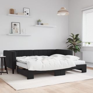 diivanvoodi väljatõmmatava osaga, must, 90x200 cm, samet