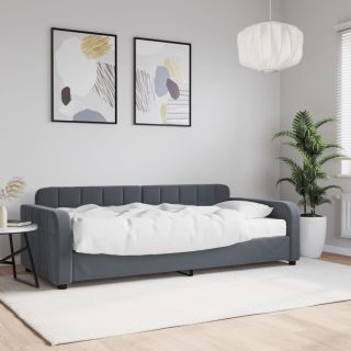 diivanvoodi madratsiga, tumehall, 90x200 cm, samet