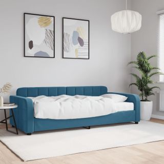 diivanlvoodi madratsiga, sinine, 90x200 cm, samet