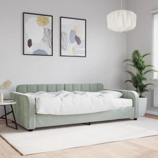 diivanvoodi madratsiga, helehall, 100x200 cm, samet