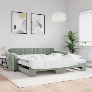 diivanvoodi väljatõmmatava osaga, helehall, 100x200 cm, samet
