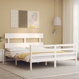 каркас кровати с изголовьем, белый, 160 x 200 см, массив дерева