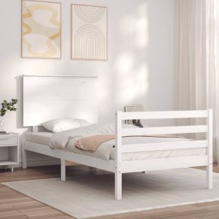 каркас кровати с изголовьем, белый, 90 x 200 см, массив дерева