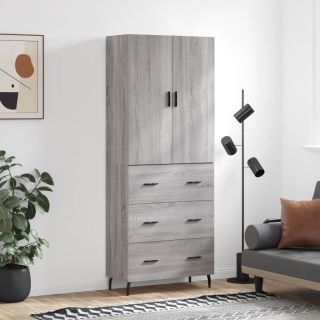kõrge kapp, hall Sonoma tamm, 69,5 x 34 x 180 cm, tehispuit