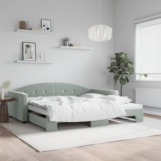 диван-кровать с выдвижной секцией, светло-серый, 100x200 см, бархат