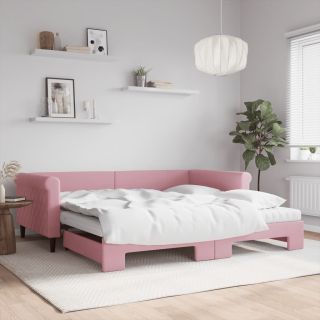 диван-кровать с выдвижной секцией, розовый, 100x200 см, бархат