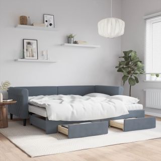 diivanvoodi väljatõmmatav/sahtlitega tumehall 90x200 cm, samet