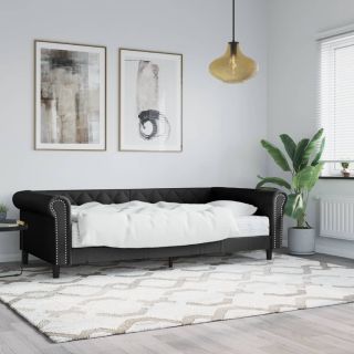 diivanvoodi madratsiga, must, 90x200 cm, kunstnahk