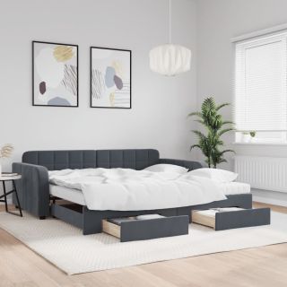 diivanvoodi väljatõmmatav/sahtlitega tumehall 100x200 cm samet