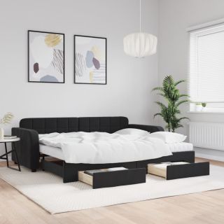 diivanvoodi väljatõmmatava osaga, must, 90x190 cm, samet