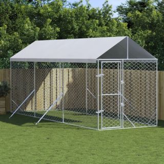 katusega koeraaedik, hõbedane, 2x6x2,5 m, tsingitud teras