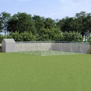 Клетка для собак с крышей, серебристая, 12x12x2,5 м, оцинкованная сталь