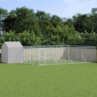 katusega koeraaedik, hõbedane, 10x6x2,5 m, tsingitud teras