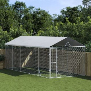katusega koeraaedik, hõbedane, 3x7,5x2,5 m, tsingitud teras