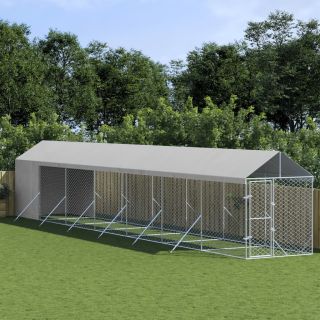katusega koeraaedik, hõbedane, 2x14x2,5 m, tsingitud teras