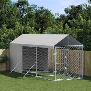 katusega koeraaedik, hõbedane, 2x6x2,5 m, tsingitud teras