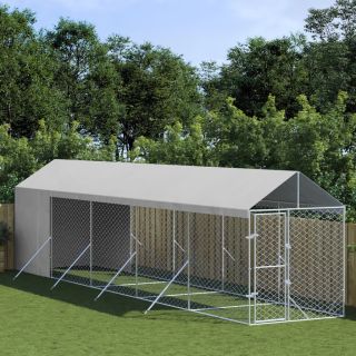 katusega koeraaedik, hõbedane, 2x10x2,5 m, tsingitud teras