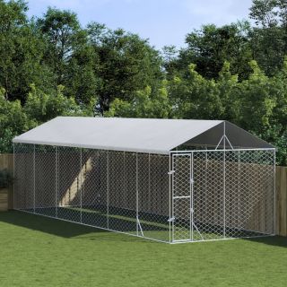 katusega koeraaedik, hõbedane, 3x9x2,5 m, tsingitud teras