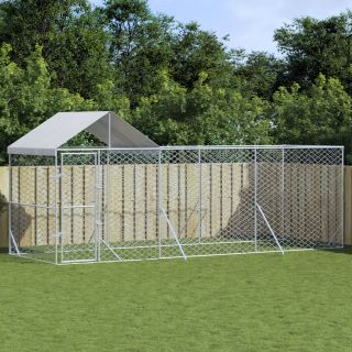 katusega koeraaedik, hõbedane, 6x2x2,5 m, tsingitud teras