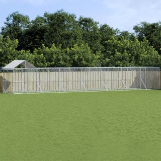katusega koeraaedik, hõbedane, 14x2x2,5 m, tsingitud teras