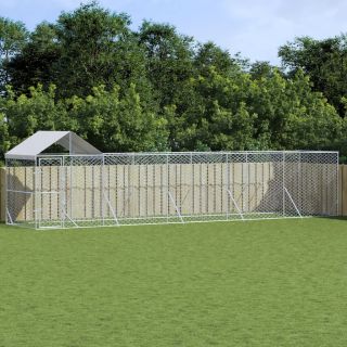 katusega koeraaedik, hõbedane, 10x2x2,5 m, tsingitud teras