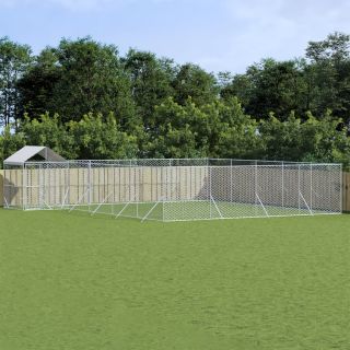 katusega koeraaedik, hõbedane, 10x8x2,5 m, tsingitud teras