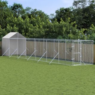 katusega koeraaedik, hõbedane, 2x14x2,5 m, tsingitud teras