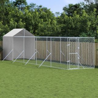 katusega koeraaedik, hõbedane, 2x10x2,5 m, tsingitud teras