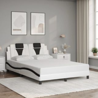 каркас кровати с изголовьем, белый и черный, 140 x 200 см, искусственная кожа