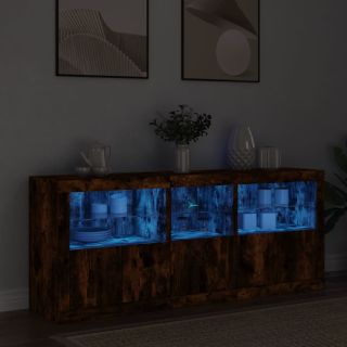 puhvetkapp LED-tuledega, suitsutatud tamm, 162x37x67 cm