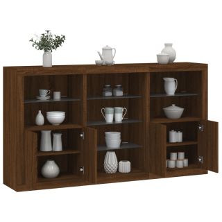 puhvetkapp LED-tuledega, pruun tamm, 181,5 x 37 x 100 cm