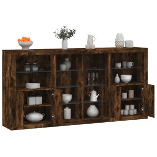 puhvetkapp LED-tuledega, suitsutatud tamm, 202 x 37 x 100 cm