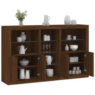 Буфет со светодиодной подсветкой, коричневый дуб, 162 x 37 x 100 см