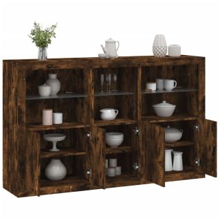 puhvetkapp LED-tuledega, suitsutatud tamm, 162 x 37 x 100 cm