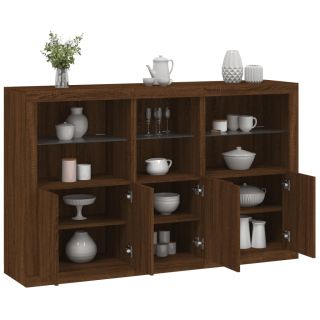puhvetkapp LED-tuledega, pruun tamm, 162 x 37 x 100 cm