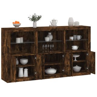 puhvetkapp LED-tuledega, suitsutatud tamm, 181,5 x 37 x 100 cm