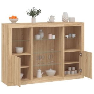 puhvetkapid LED-tuledega 3 tk, Sonoma tamm, tehispuit