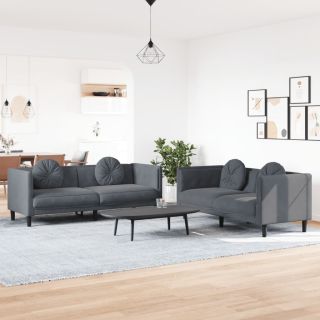 2-osaline diivanikomplekt patjadega, tumehall, samet