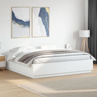 voodiraam LED-tuledega, valge, 200 x 200 cm, tehispuit