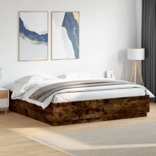 каркас кровати со светодиодной подсветкой, дымчатый дуб, 200x200 см, искусственное дерево
