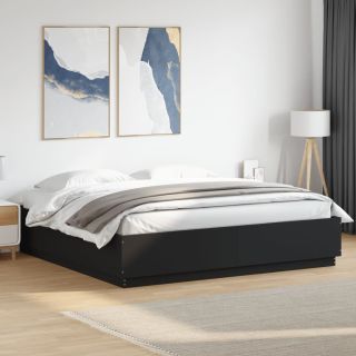 voodiraam LED-tuledega, must, 200 x 200 cm, tehispuit