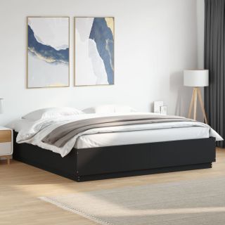 voodiraam LED-tuledega, must, 180x200 cm, tehispuit