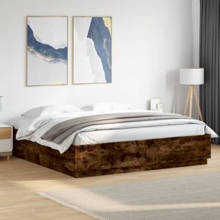voodiraam LED-tuledega, suitsutatud tamm, 180x200 cm, tehispuit