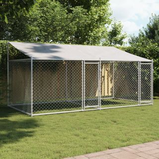 koeraaedik, katuse ja uksega, hall, 4x2x2 m, tsingitud teras