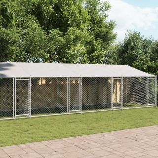 Клетка для собак, с крышей и дверью, серая, 12x2x2 м, оцинкованная сталь