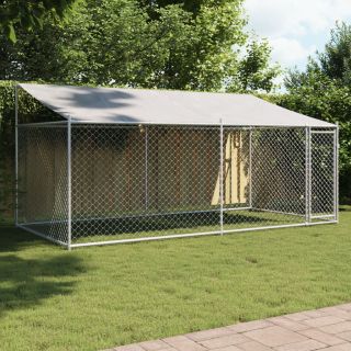 koeraaedik, katuse ja uksega, hall, 4x2x2 m, tsingitud teras