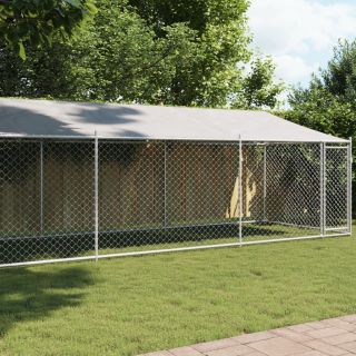 koeraaedik, katuse ja uksega, hall, 8x2x2 m, tsingitud teras