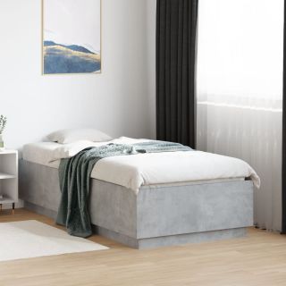 voodiraam LED-tuledega, betoonhall, 75x190 cm, tehispuit