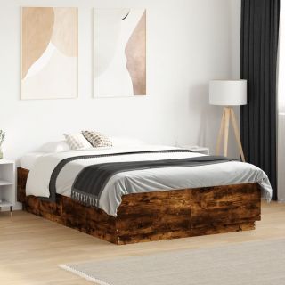 voodiraam LED-tuledega, suitsutatud tamm, 135x190 cm, tehispuit