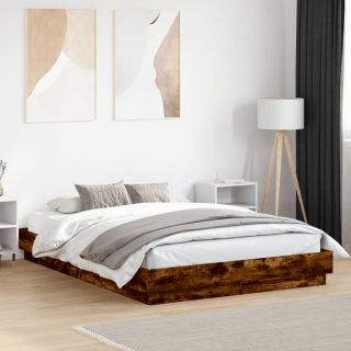 Каркас кровати со светодиодной подсветкой, дымчатый дуб, 160 x 200 см